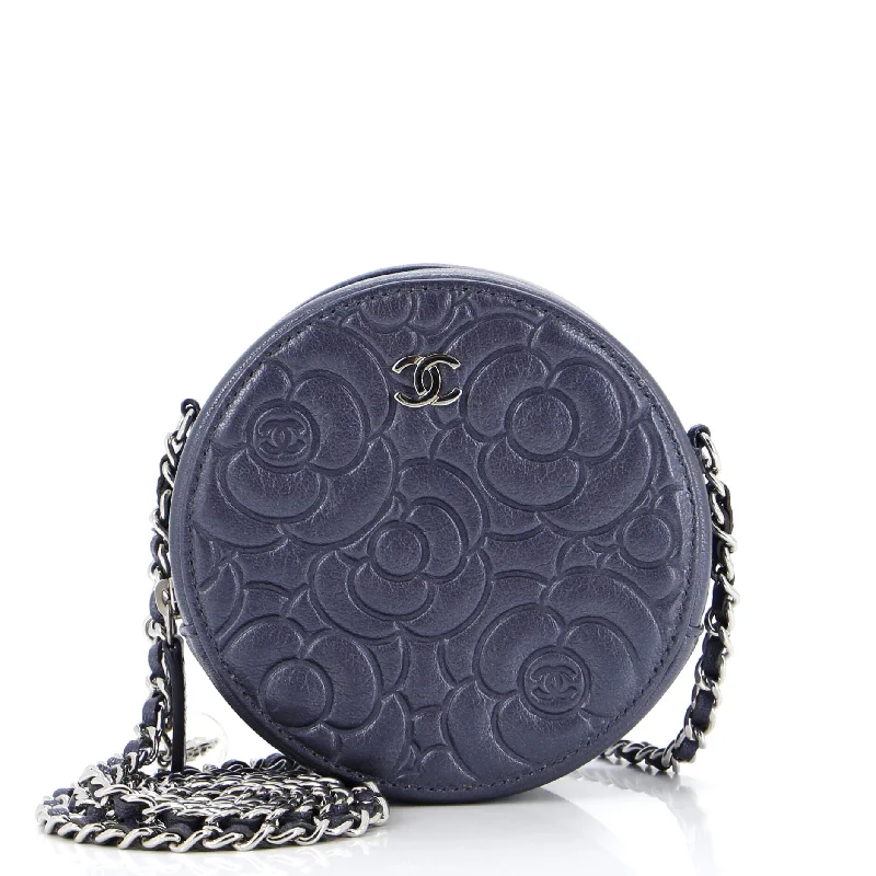 Round Clutch with Chain Camellia Goatskin Mini