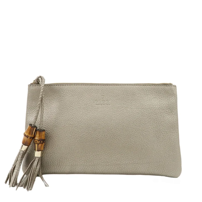 GUCCI Bamboo Leather Tassel Pouch Champaigne Beige 376854