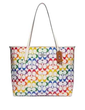 Coach City Tote In Rainbow Signature Canvas