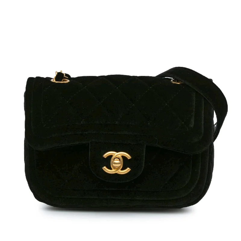 Black Chanel Mini Quilted Velvet Double Frame Flap Crossbody Bag