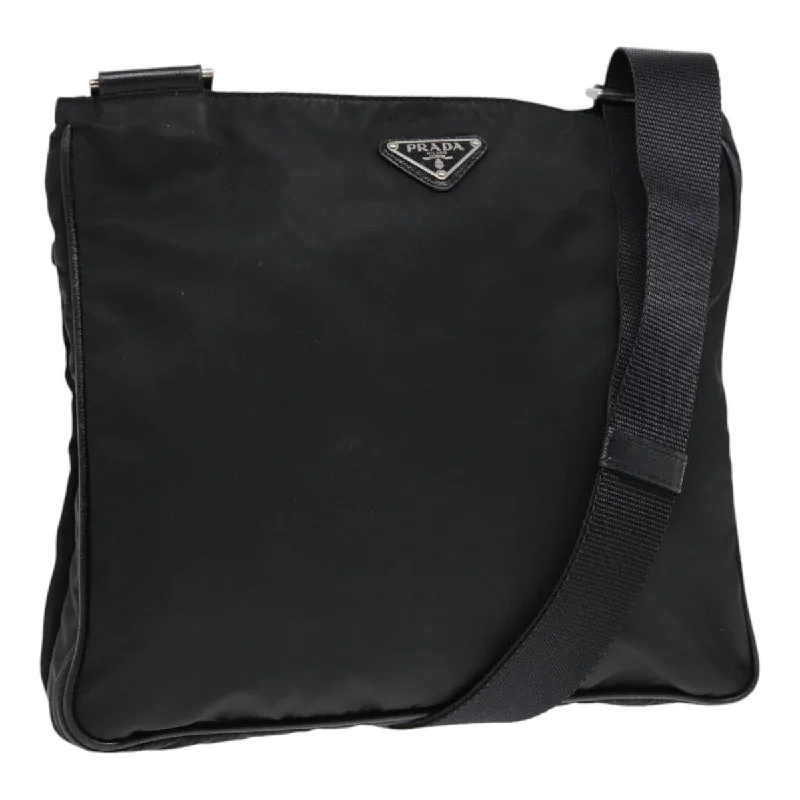 PRADA Shoulder Bag Nylon Black Silver Auth 88653