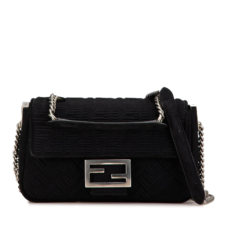 Black Fendi Zucca Canvas Chain Midi Baguette Shoulder Bag