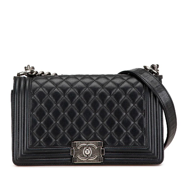 Black Chanel Medium Lambskin Boy Flap Crossbody Bag