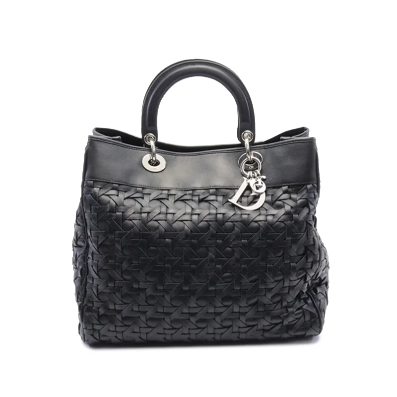 Black Dior Woven Lambskin Lady Dior Avenue Tote Satchel