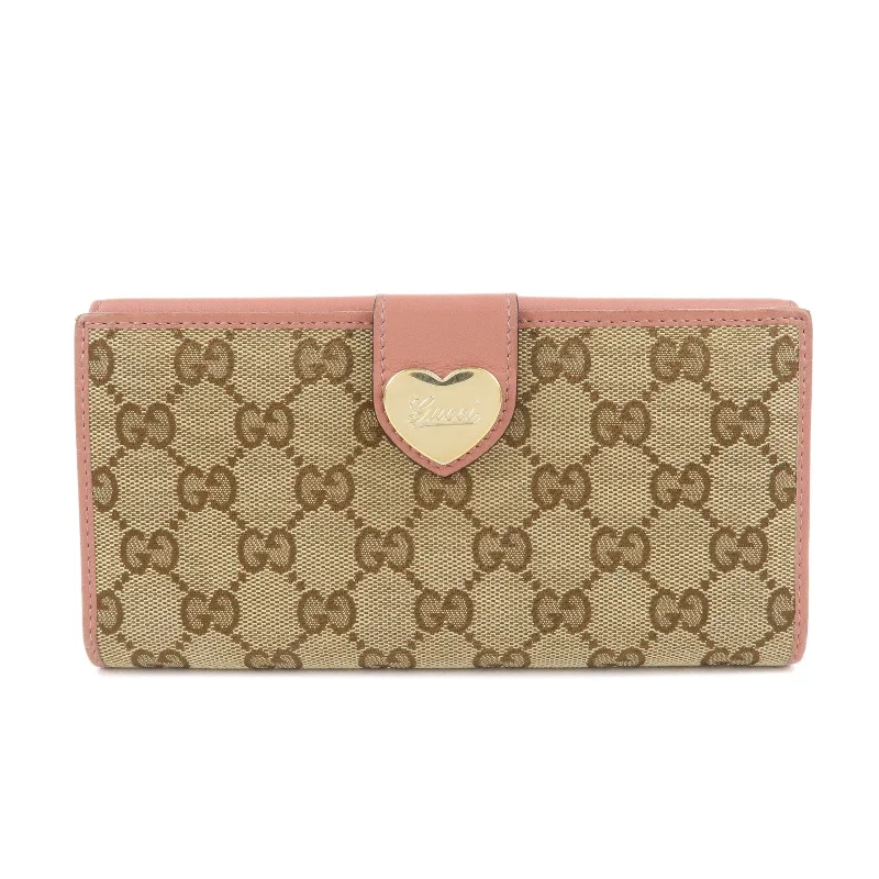 GUCCI Lovely Heart GG Canvas Leather Bifold Long Wallet 203550