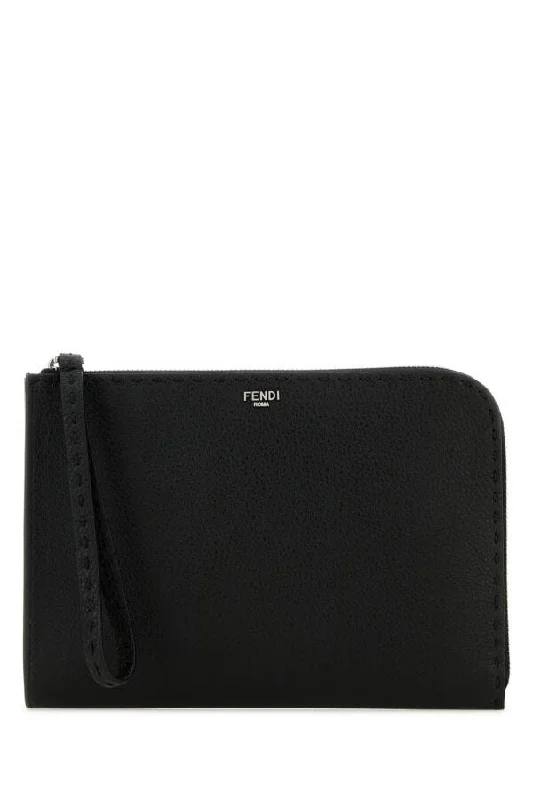 Fendi Men Black Leather Clutch