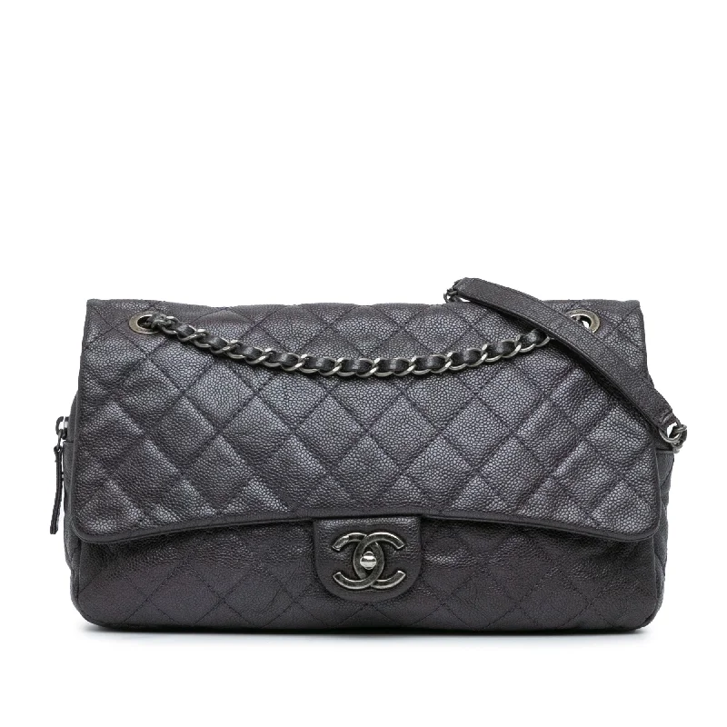 Gray Chanel Jumbo Quilted Caviar Easy Flap Shoulder Bag