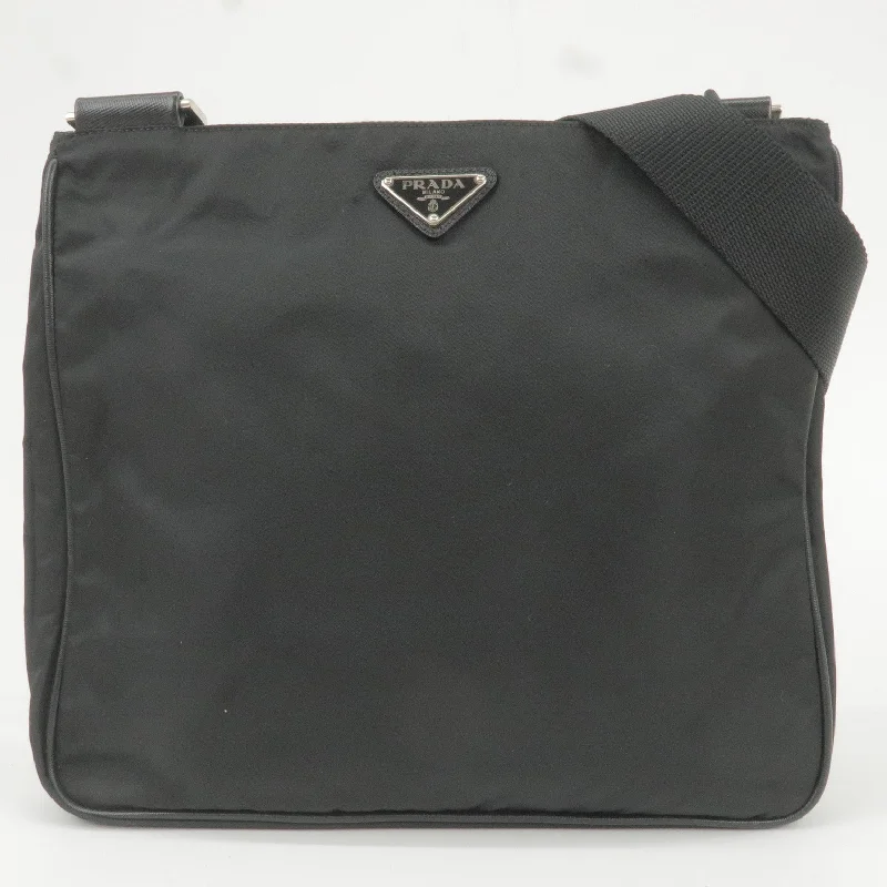 PRADA Logo Nylon Leather Shoulder Bag Purse Black VA0251