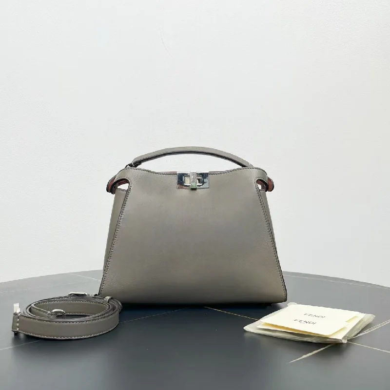 Fendi Peekaboo I See U Two-Way Gray Leather Bag Medium