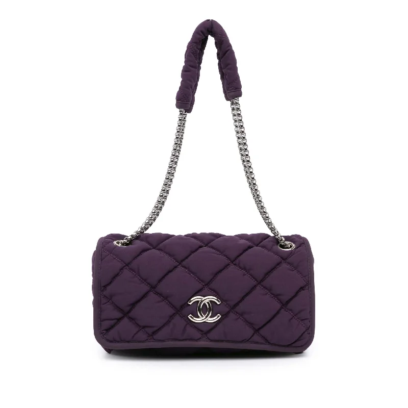 Purple Chanel Small Quilted Nylon Bubble Flap Shoulder Bag