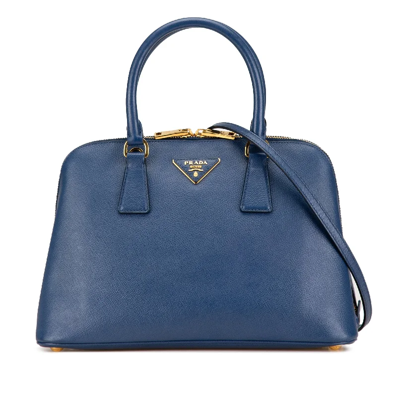 Blue Prada Medium Saffiano Lux Promenade Satchel