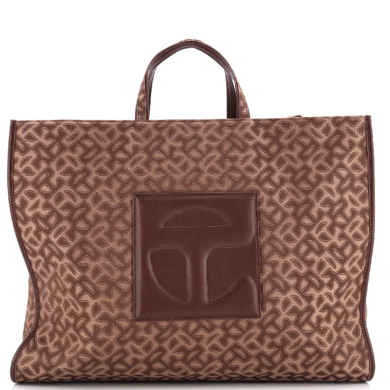 Shopping Tote Monogram Jacquard with Faux Leather Large