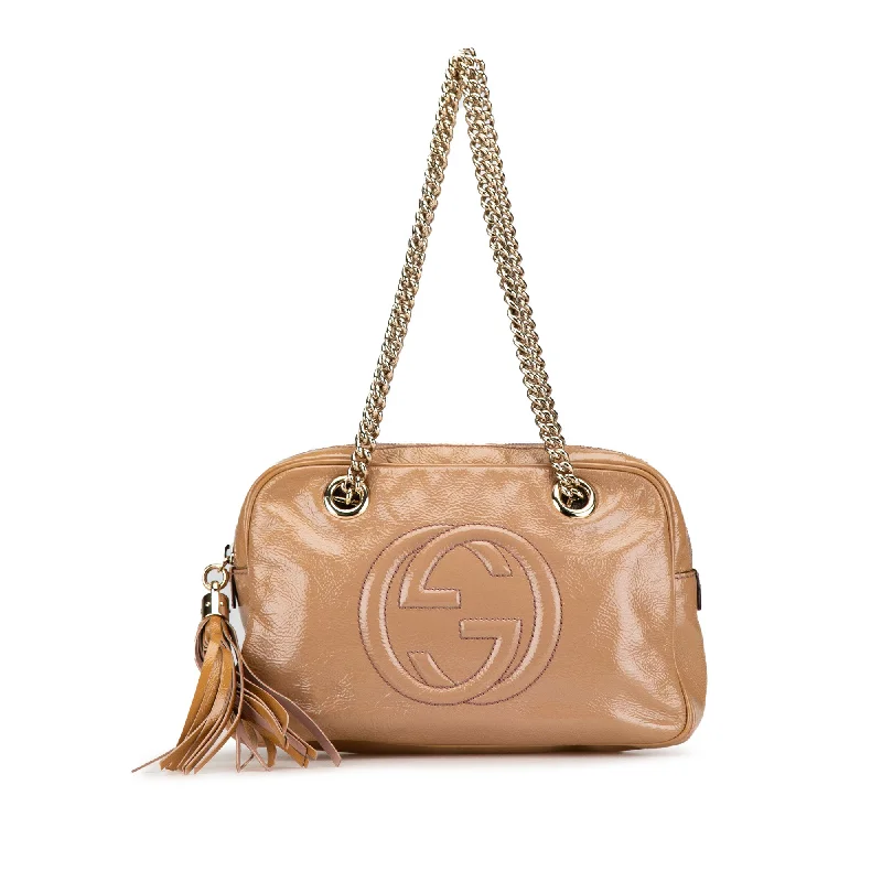 Brown Gucci Patent Soho Chain Shoulder Bag