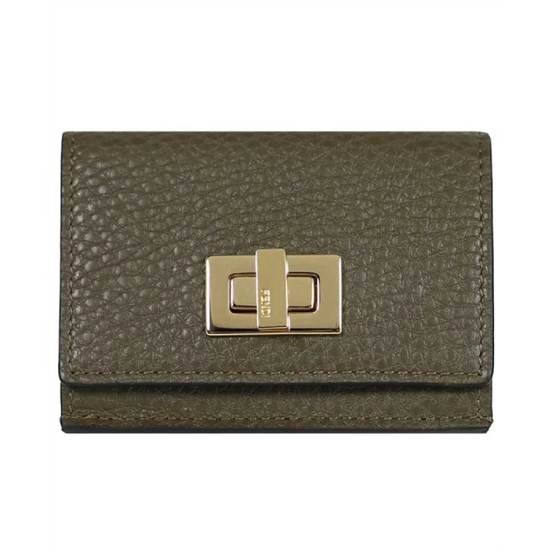 Fendi Selleria Leather Avocado Green Micro Trifold Wallet