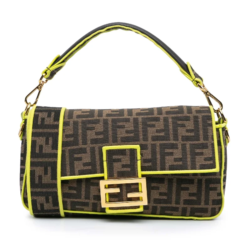 Brown Fendi Medium Zucca Canvas Fluo Trim Baguette Satchel