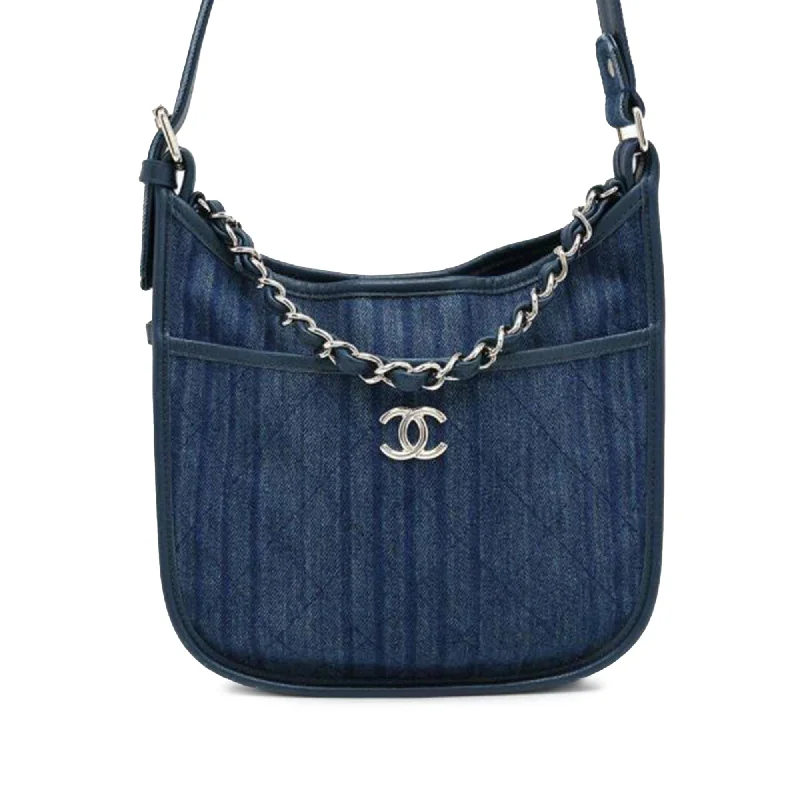 Blue Chanel Medium Quilted Denim Jungle Stroll Hobo Satchel