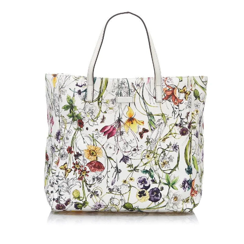 Gucci Tote Bag White Flora Printed Canvas