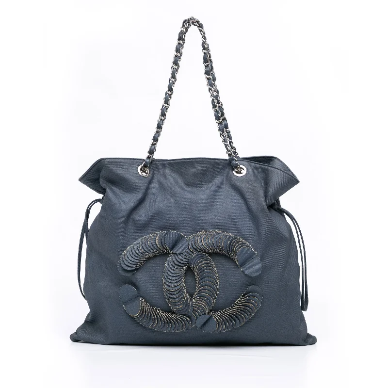 Blue Chanel Large Denim CC Disc Bon Bon Tote