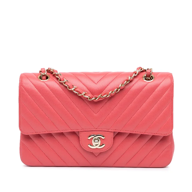 Pink Chanel Medium Classic Chevron Lambskin Double Flap Shoulder Bag