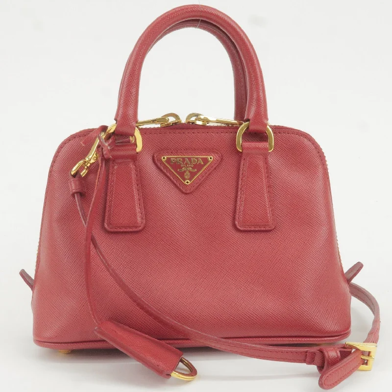 PRADA Leather Promenade Mini 2Way Bag Shoulder Bag Red BL0851