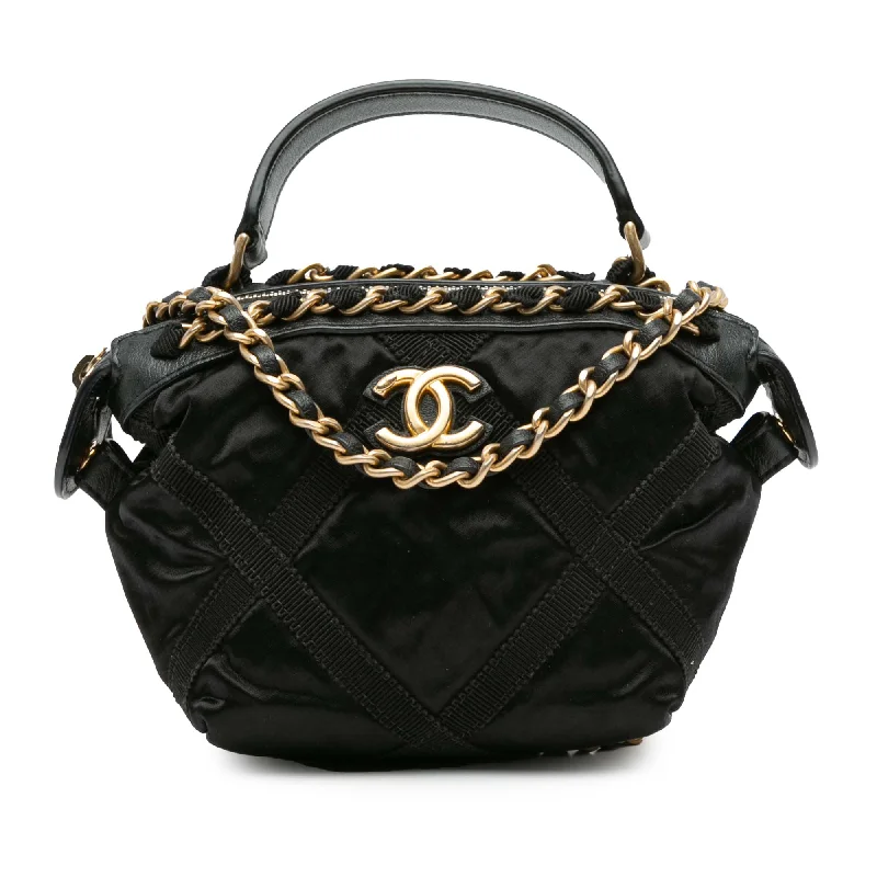 Black Chanel Nylon Grosgrain Lifestyle Clutch with Chain Satchel