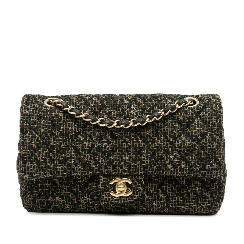 Black Chanel Medium Classic Tweed Double Flap Shoulder Bag