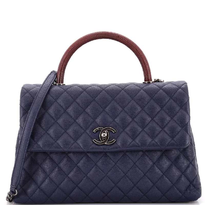 Coco Top Handle Bag Quilted Caviar with Lizard Medium