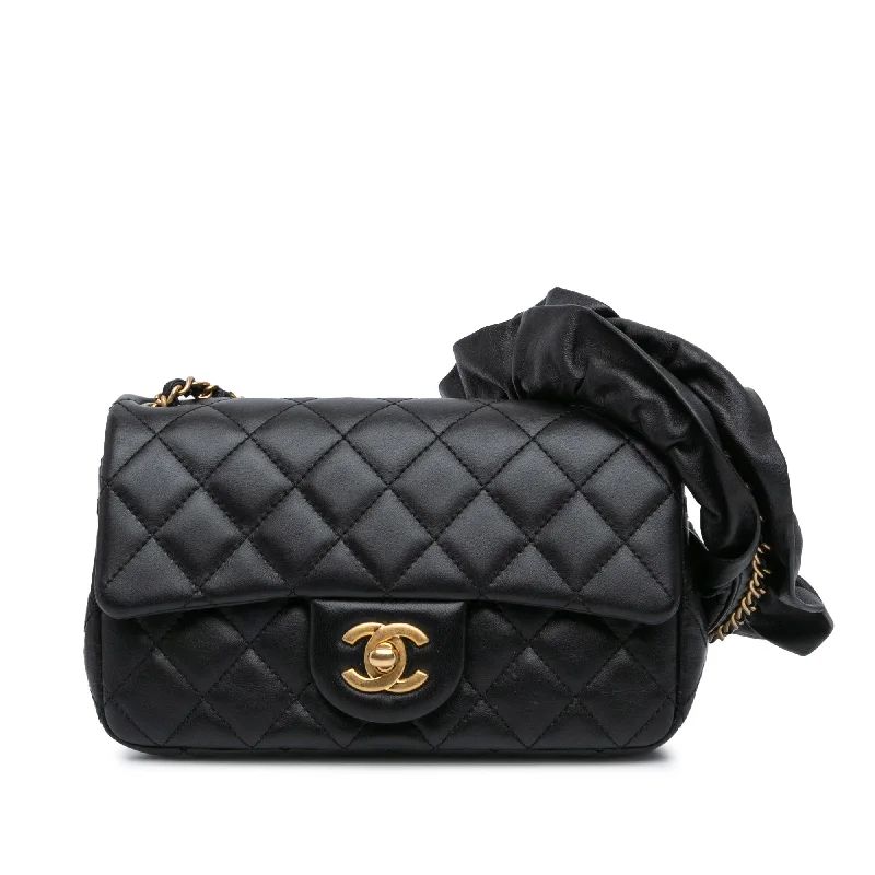 Black Chanel Mini Rectangular Lambskin Romance Flap Crossbody Bag