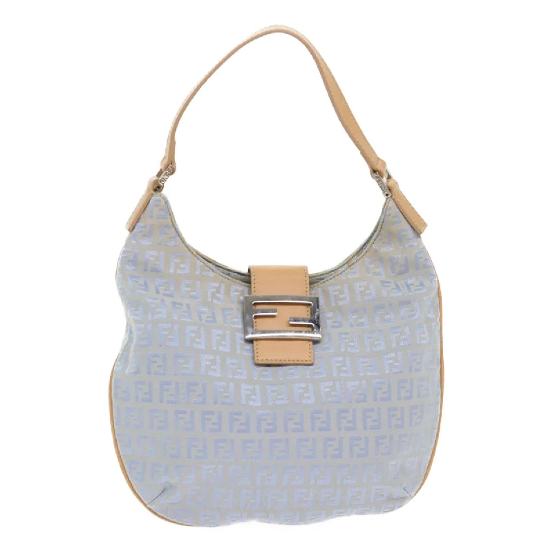 FENDI Mamma Baguette Zucchino Canvas Shoulder Bag Nylon Light Blue  46673