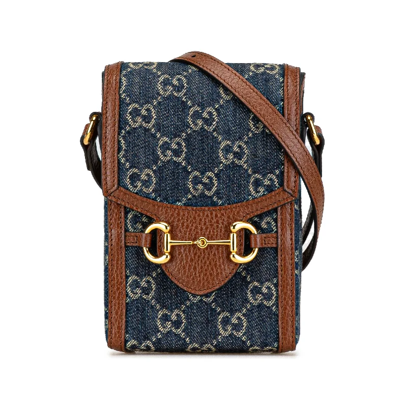 Blue Gucci Mini GG Denim Horsebit 1955 Crossbody