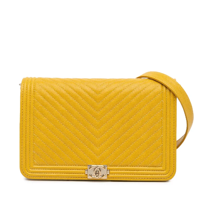 Yellow Chanel Caviar Chevron Le Boy Wallet On Chain Crossbody Bag