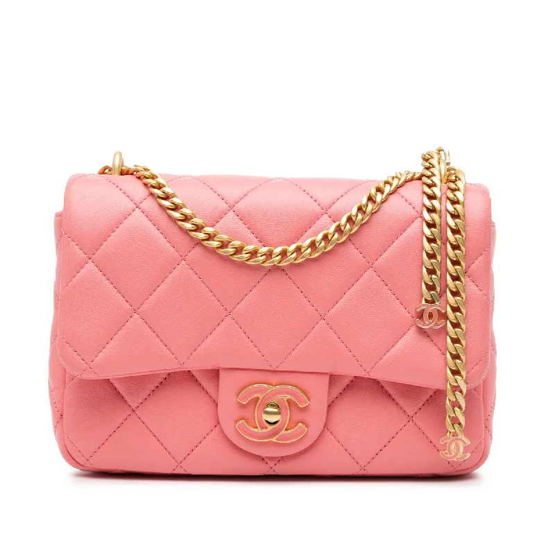 Pink Chanel Small Lambskin Pending CC Flap Shoulder Bag