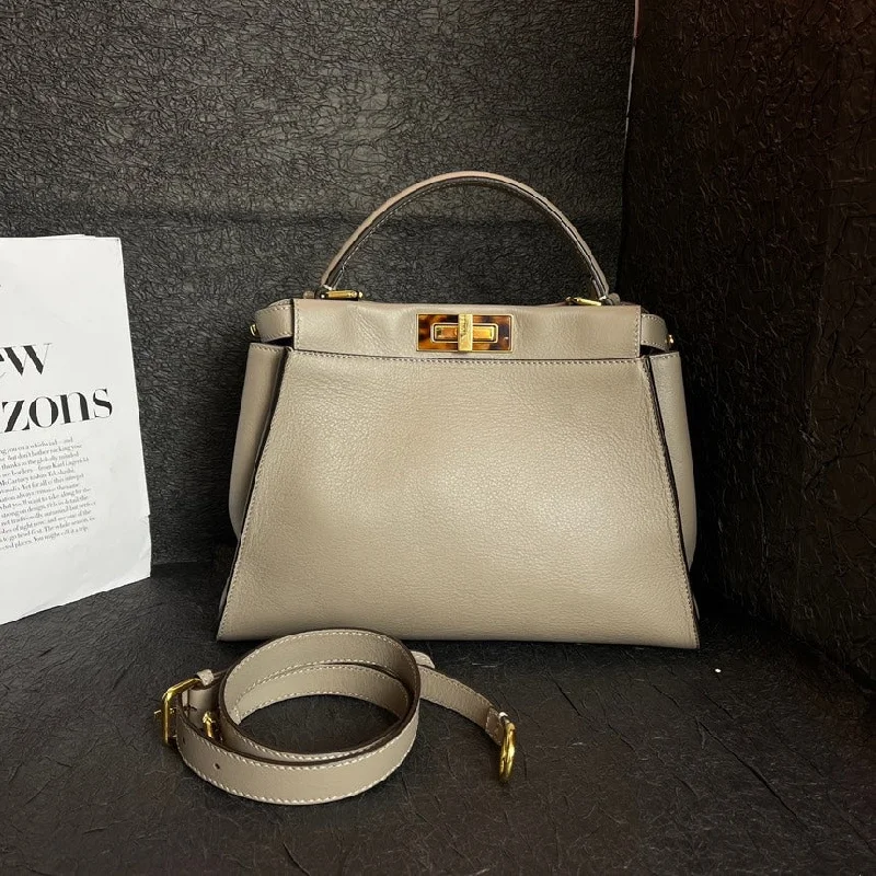 Fendi Peekaboo Gray Leather Crossbody Bag 34cm