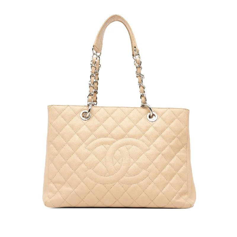 Tan Chanel Caviar Grand Shopping Tote