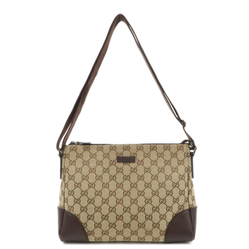 GUCCI GG Canvas Leather Shoulder Bag Beige Brown 114273