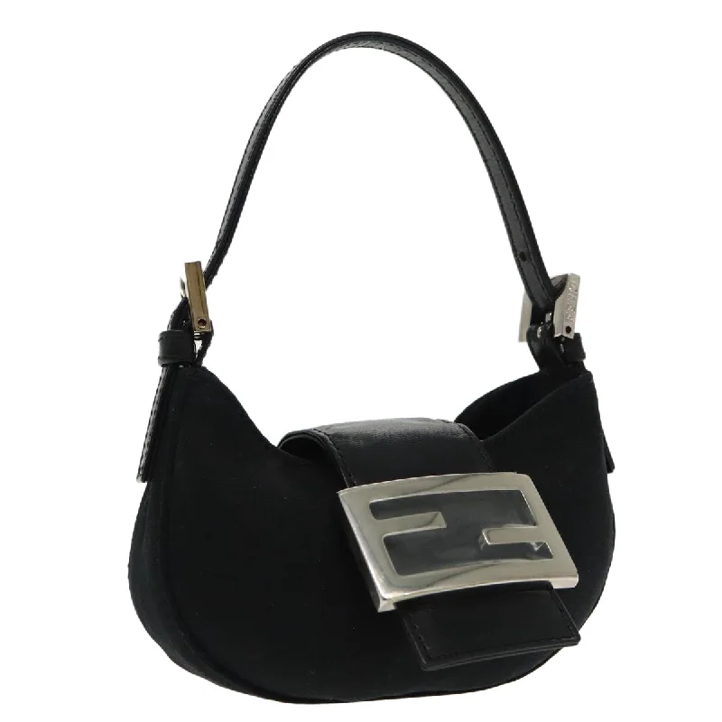 FENDI Mini Croissant Hand Bag Nylon Black Silver  95417