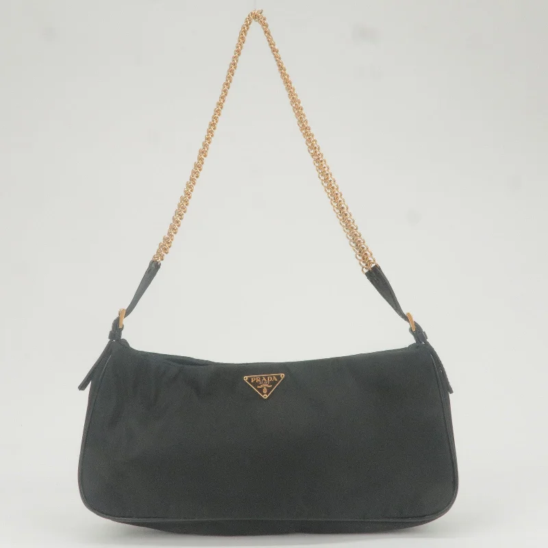 PRADA Nylon Chain Shoulder Bag Rose Gold NERO Black 1BB903