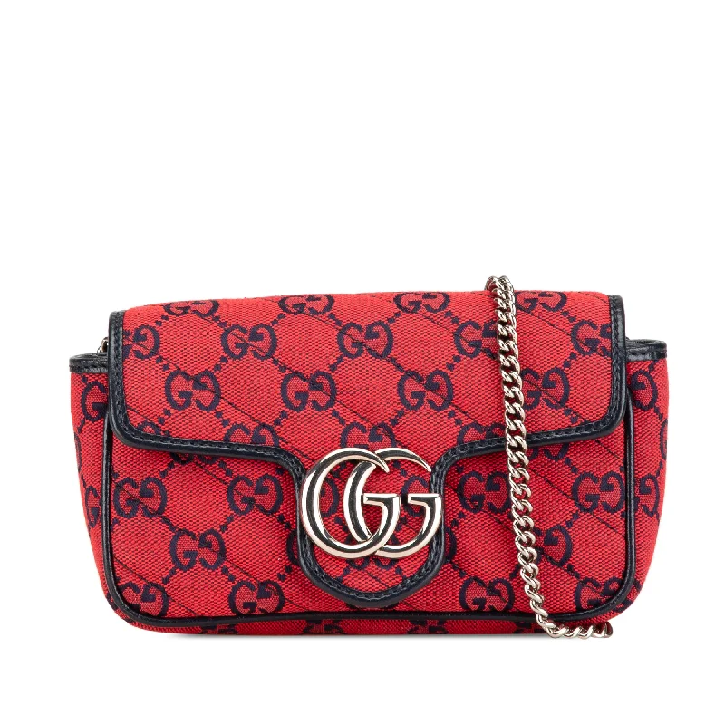 Red Gucci Super Mini GG Canvas Marmont Matelasse Flap Crossbody Bag