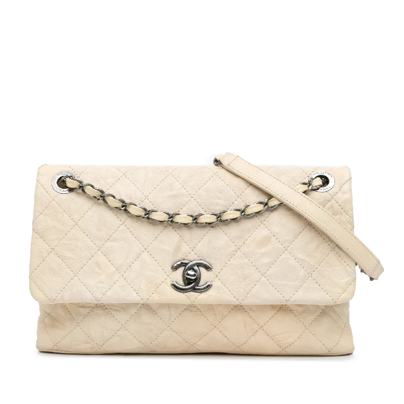 White Chanel CC Quilted Calfskin Aged Shoulder Bag