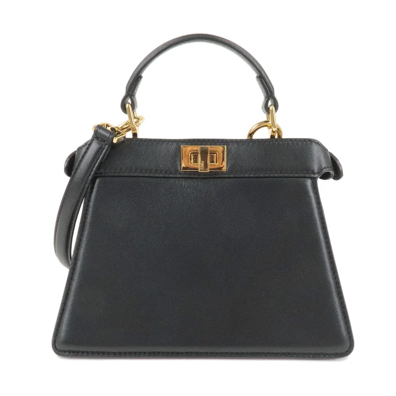 FENDI Peekaboo IseeU Leather 2WAY Hand Shoulder Bag Black 8BN335