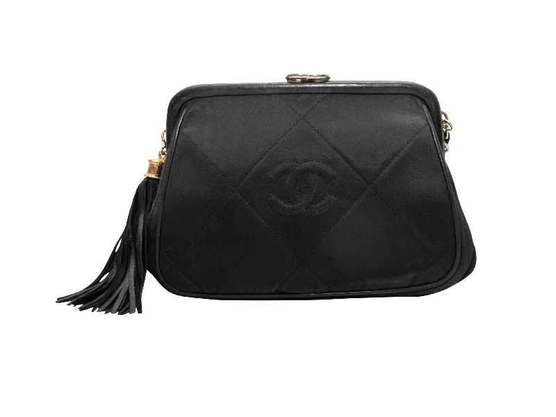 Vintage Black Chanel Silk Top Frame Evening Bag