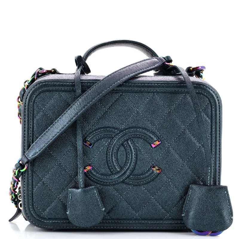 Filigree Vanity Case Quilted Iridescent Caviar Medium