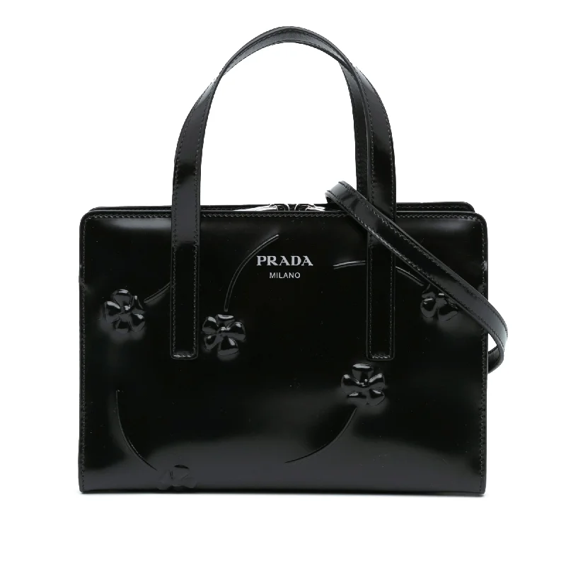 Black Prada Mini Spazzolato Floral Re Edition 1995 Double Handle Bag Satchel