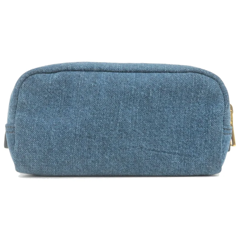 PRADA Denim Leather Pouch Clutch Bag Cosmetics Bag Blue