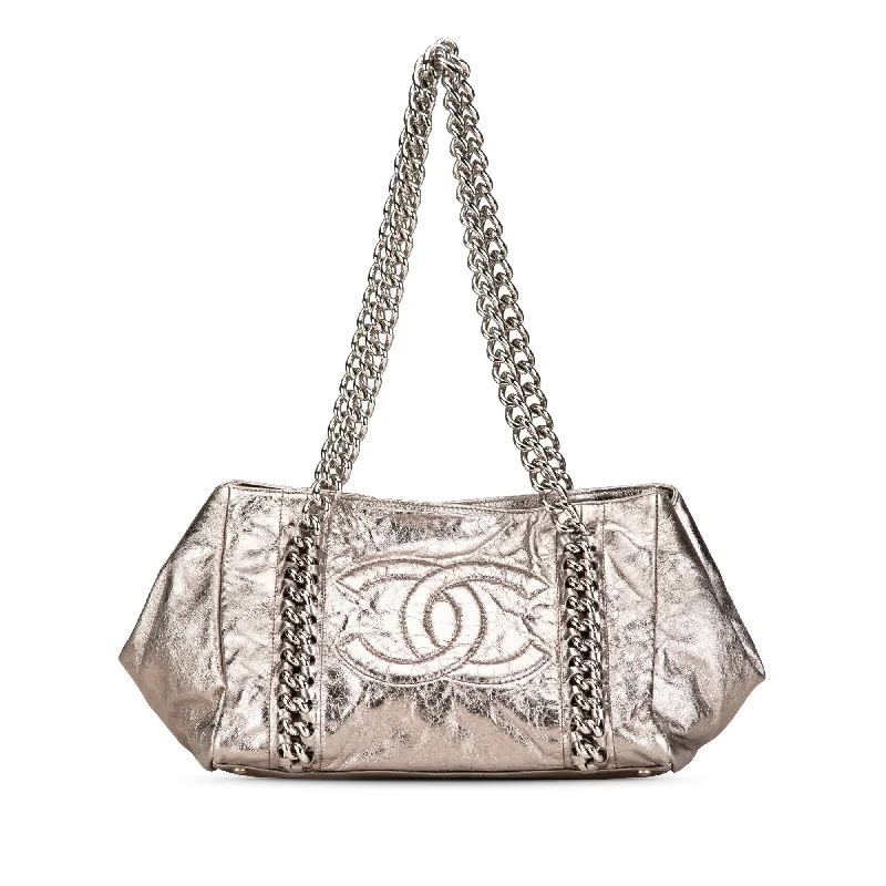 Silver Chanel Medium Metallic Calfskin Modern Chain Tote