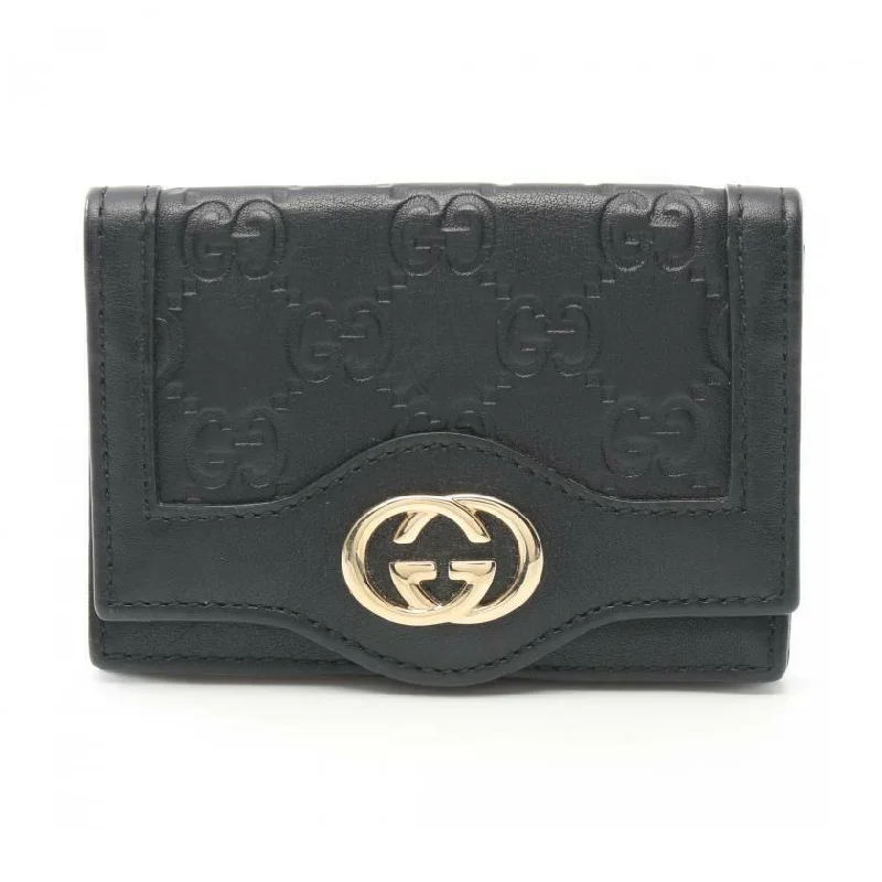 Gucci Black Leather Sima Name Card Holder Wallet