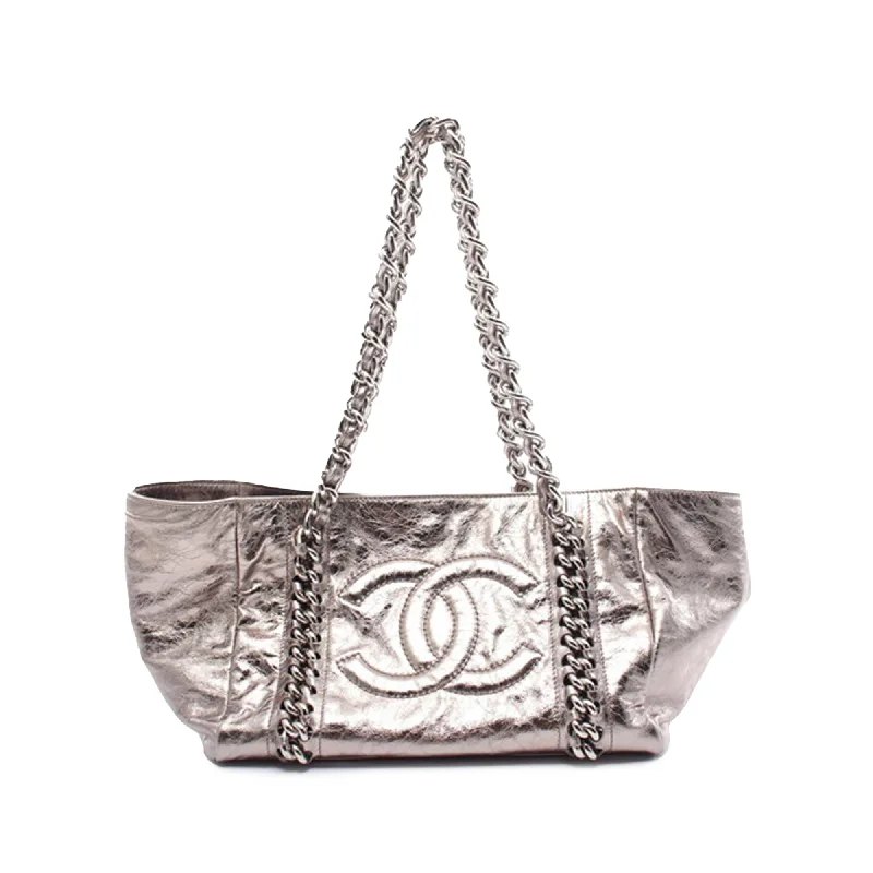 Silver Chanel Medium Metallic Calfskin Modern Chain Tote