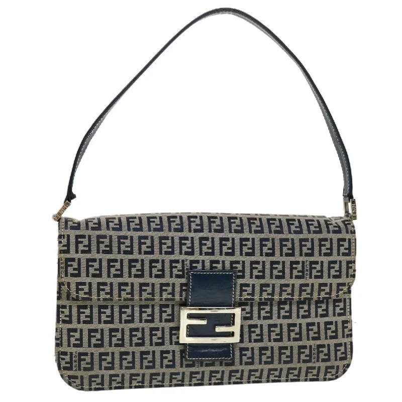 FENDI Mamma Baguette Zucchino Canvas Shoulder Bag Navy  44520