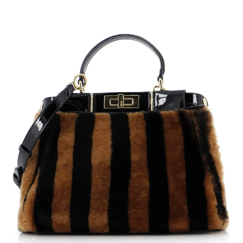 Peekaboo Bag Striped Shearling with Patent Medium