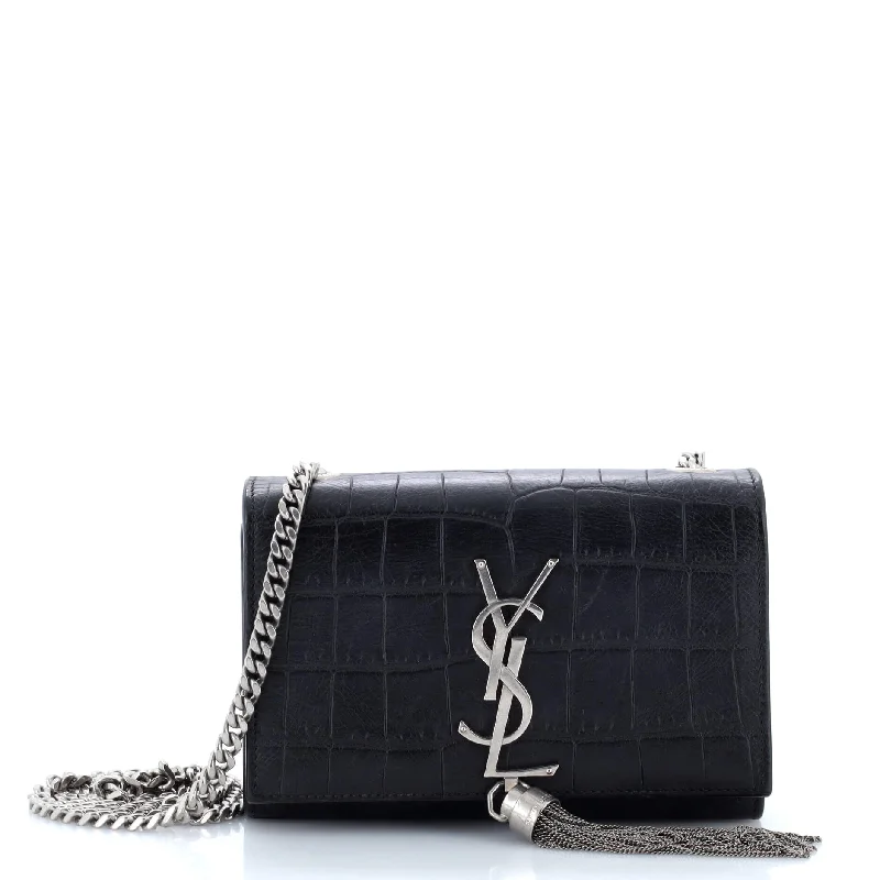 Classic Monogram Tassel Crossbody Bag Crocodile Embossed Leather Small